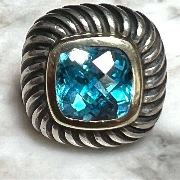 David Yurman Earrings Authentic Blue Topaz Albion Stud 14K Gold & 925 Silver - Picture 2 of 7